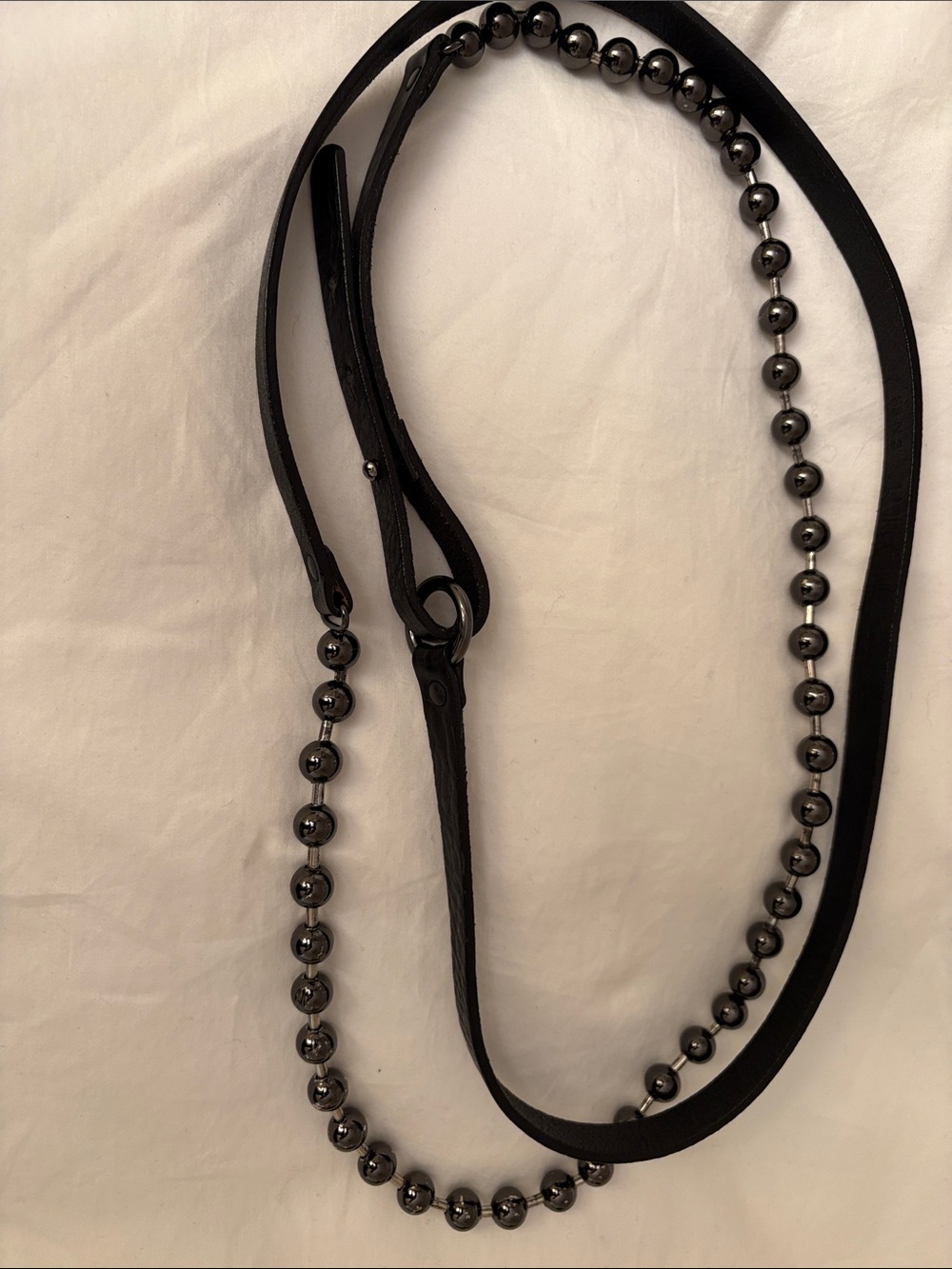 Marc Cain Black Leather Strap belt with Gunmetal Beads, fits 8 to 10